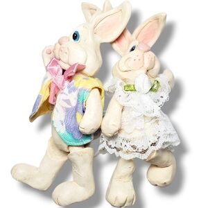 Lot 2  Vintage Russ Country Folks  Bunny Rabbits Critter Spring Easter Boy Girl